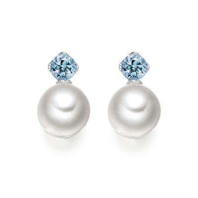 Lief Aquamarine Earrings in White Gold with Akoya Pearls-AEWRAQ0495-1