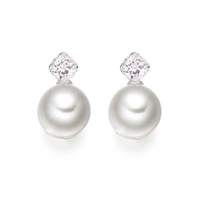 Lief Morganite Earrings in White Gold with Akoya Pearls-AEWRMO0468-2