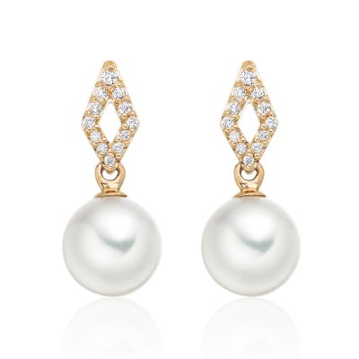Zigzag Akoya Pearl and Diamond Earrings in Rose Gold