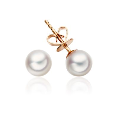 Classic White Akoya Pearl Stud Earrings in 18 Carat Rose Gold-1