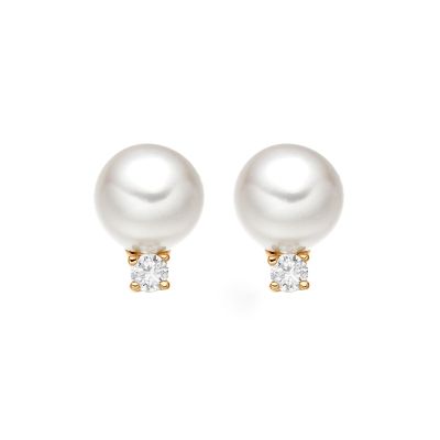 Classic Akoya Pearl and Diamond Studs in Rose Gold-AEWRRG1306-1