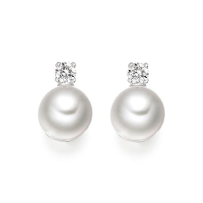 Diamond Studs in White Gold with Akoya Pearls-AEWRWG0469-1