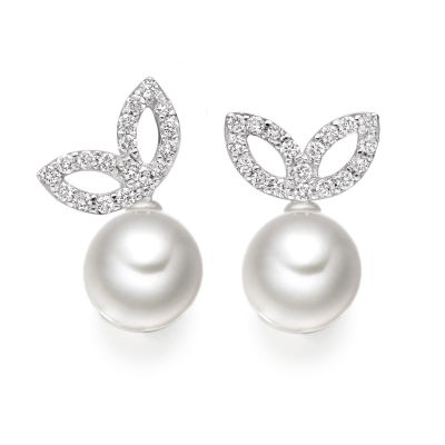 Enchanted Diamond Studs in White Gold with Akoya Pearls-AEWRWG0485-1