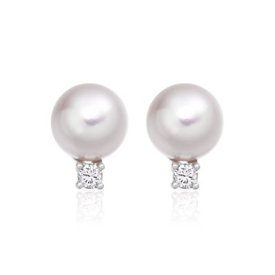 9mm Akoya Pearl and Diamond Stud Earrings in 18ct White Gold - AEWRWG0617-1