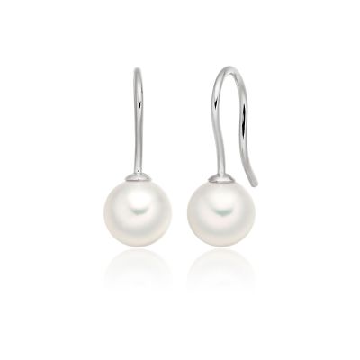 Akoya Pearl Huggie Hook Earrings in White Gold-AEWRWG1218-1