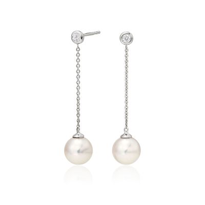 Akoya Pearl and Diamond Constellation Earrings in White Gold-AEWRWG1227-1
