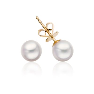Classic White Akoya Pearl Stud Earrings in 18 Carat Yellow Gold-1