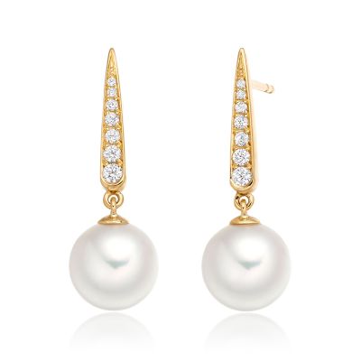 Mythologie Dewdrop Akoya Pearl Earrings in Yellow Gold-AEWRYG1214-1