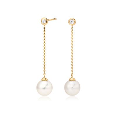 Akoya Pearl and Diamond Constellation Earrings in Yellow Gold-AEWRYG1228-1