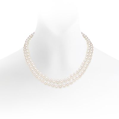 Classic Double Strand White Japanese Akoya Pearl Necklace-ANVAR1347-1