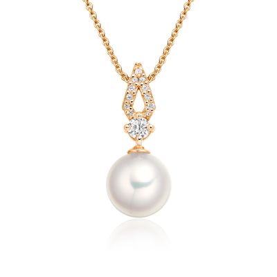 Zigzag Diamond and Akoya Pearl Pendant in Rose Gold-APWRRG1118-1