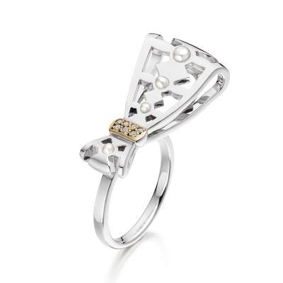 Beau Seed Pearl and Diamond Ring in White Gold