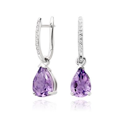 Classic Leverbacks with Mythologie Amethyst Drops in White Gold-EAAMWG1106-1