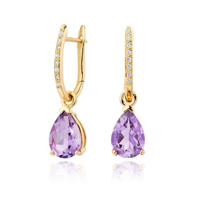 Classic Leverbacks with Mythologie Amethyst Drops in Yellow Gold-EAAMYG1110-1