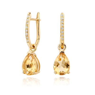 Classic Leverbacks with Mythologie Citrine Drops in Yellow Gold-EACTYG1112-1