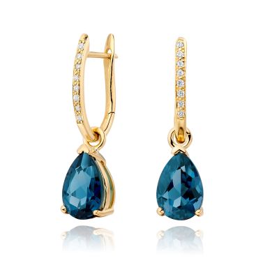 Classic Leverbacks with Mythologie London Blue Topaz Drops in Yellow Gold-EALBYG1111-1