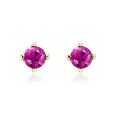 Pink Ruby Stud Earrings in 18 Carat Yellow Gold-1