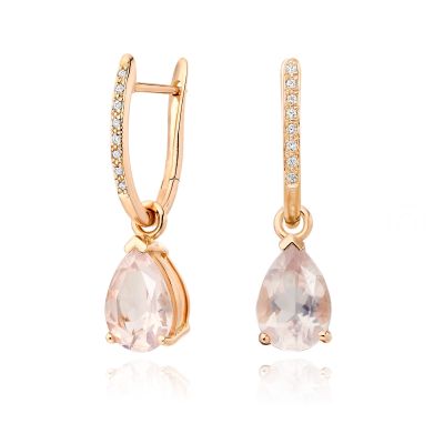 Classic Leverbacks with Mythologie Rose Quartz Drops in Rose Gold-EARQRG1115-1
