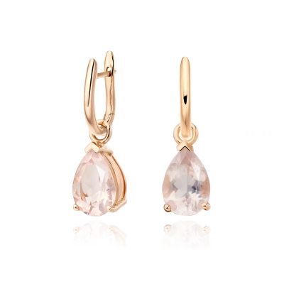 Rose Gold Huggie Earrings with Mythologie Rose Quartz Drops-EARQRG1248-1