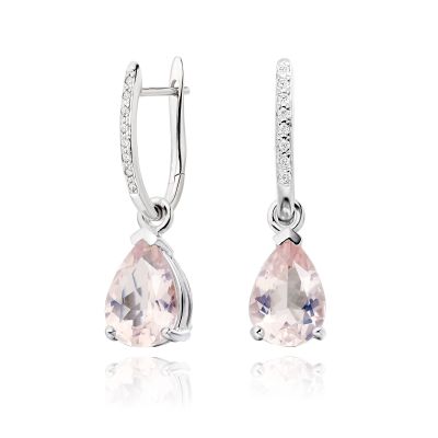 Classic Leverbacks with Mythologie Rose Quartz Drops in White Gold-EARQWG1109-1