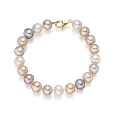 Large Multi-coloured Freshwater Pearl Bracelet with 18ct Gold-1