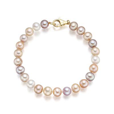 Classic Multi-coloured Freshwater Pearl Bracelet In Yellow Gold