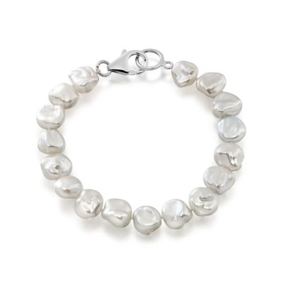 White Keshi Freshwater Pearl Bracelet with Sterling Silver-1