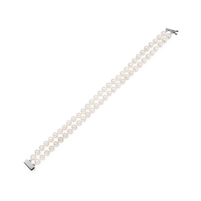 Classic Two Row Freshwater Pearl Bracelet with White Gold-1