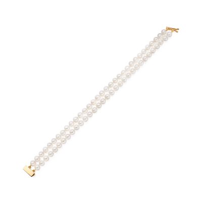 Classic Two Row Freshwater Pearl Bracelet with Yellow Gold-1