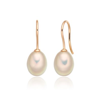 Pink Freshwater Pearl Huggie Hook Earrings in Rose Gold-FEMORG1242-1
