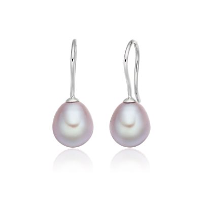 Lavender Freshwater Pearl Huggie Hook Earrings in White Gold-FEPOWG0298-1