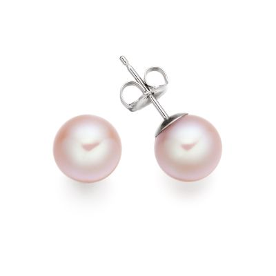 Classic Pink Freshwater Pearl Stud Earrings in White Gold-FEVARWG1229-1
