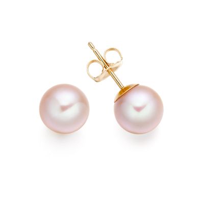 Classic Pink Freshwater Pearl Stud Earrings in Yellow Gold-FEVARYG1230-1