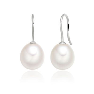 Freshwater Pearl Huggie Hook Earrings in White Gold-FEWOWG0075-1
