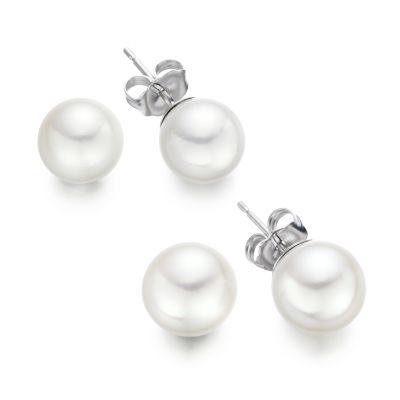 Classic White Freshwater Pearl Stud Earrings in White Gold