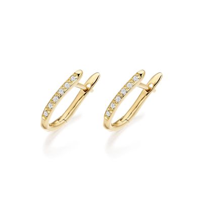 Yellow Gold Diamond Huggie Leverback Earrings-FILEYG1210-1