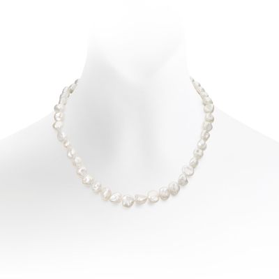 White Keshi Freshwater Pearl Necklace with Sterling Silver-FNWKSS0106-1