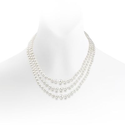 Triple Strand Freshwater Pearl Necklace with Diamond Clasp-FNWRWG0094-1