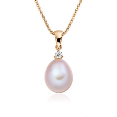Pink Freshwater Drop Pearl and Diamond Pendant with Rose Gold Chain-FPPDRG1132-1