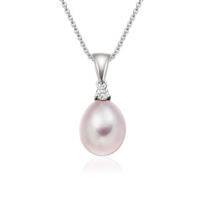 Pink Freshwater Drop Pearl and Diamond Pendant with 18ct White Gold-FPPDWG1134-1