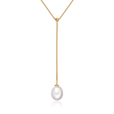 White Freshwater Pearl Lariat in Rose Gold-FPWDRG1162-1
