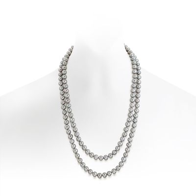 Long Grey Freshwater Pearl Rope Necklace with Silver Clasp-FSGRSS0068-1