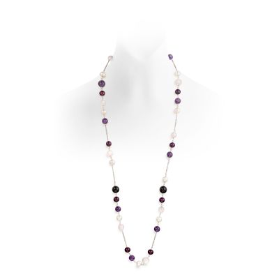 Freshwater Pearl, Rose Agate and Amethyst Chain Necklace-1