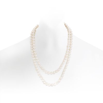 White Freshwater Pearl Sautoir Necklace with Silver Clasp-FSWRSS0093-1