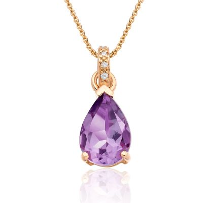 Classic Amethyst Pear Drop and Diamond Pendant in Rose Gold-PEVARRG1065-1