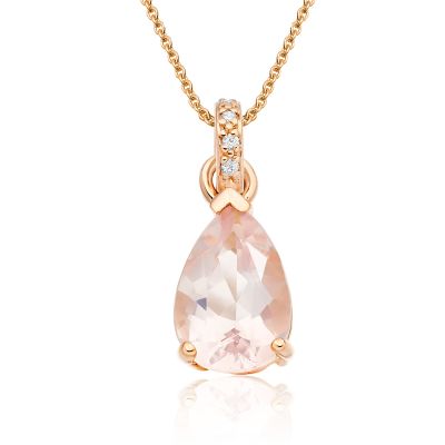 Classic Rose Quartz Pear Drop and Diamond Pendant in Rose Gold-PEVARRG1067-1