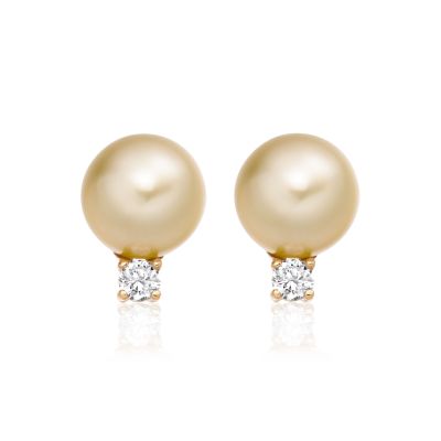 Golden South Sea Pearl and Diamond Stud Earrings - SEGRYG0621-1