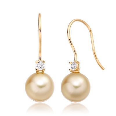 Golden South Sea Pearl and Diamond Hook Earrings-1