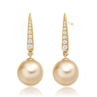 Mythologie Golden Dewdrop Pearl Earrings in Yellow Gold-SEGRYG1390-1