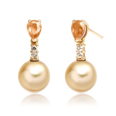 Golden Pearl and Champagne Drop Earrings in Yellow Gold-SEGRYG1396-1